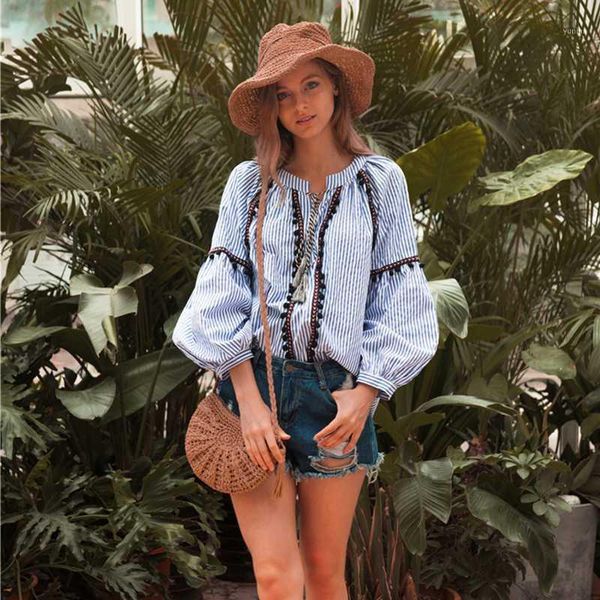 

khale yose summer shirts women 2020 long sleeve loose embroidery boho and blouses hippie chic stripe cotton ladies blouse1, White