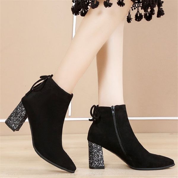 

2021 new solid zipper casual autumn woman fashion boots with shoe size shoes y5cf, Black