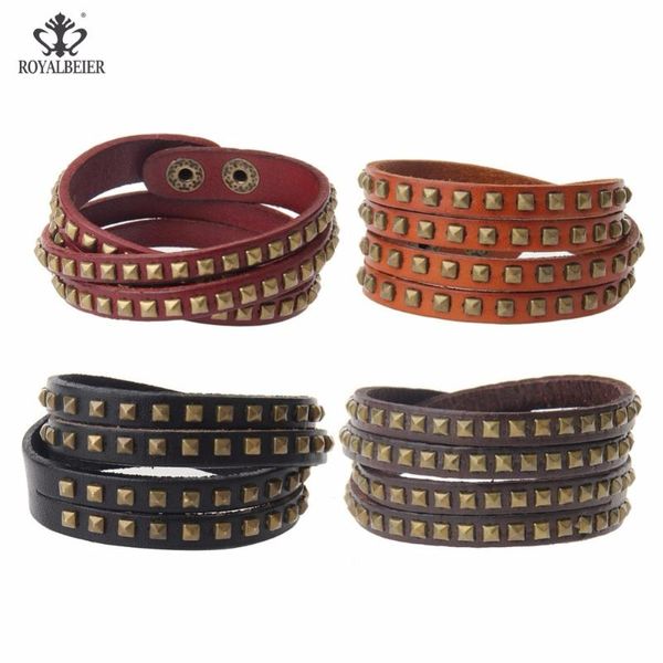 

charm bracelets fashion brand punk style multilayer buckle leather & bangles rivet bracelet for women men multicolor, Golden;silver