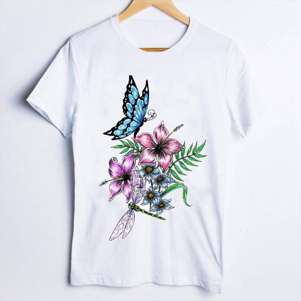 

tees for women print style casual trend flower floral fashion cute 90s ladies t shirt clothes lady clothing female t shirt, White