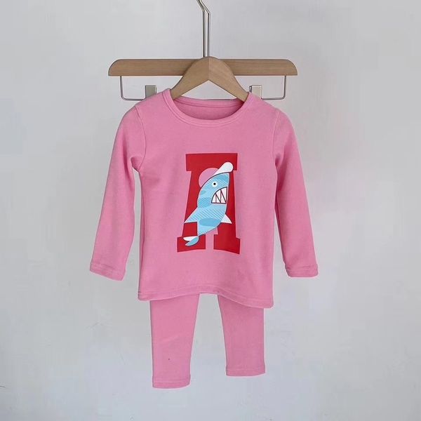 Maglia a maniche lunghe + pantaloni per bambini con motivo a squalo piccolo, base per intimo autunnale e invernale per bambini 00965