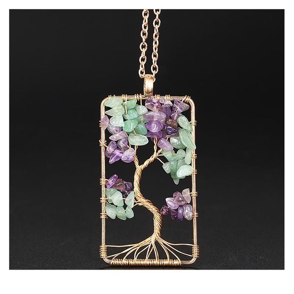 

natural purple quartz stone pendants handmade gold color tree of life shaped crystal pendant necklace chain for women jllqfc, Black