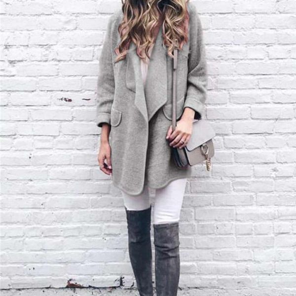 

ladies 2020 autumn and winter fashion cardigan long-sleeved blouse woolen coat women warm solid color overcoat, Black