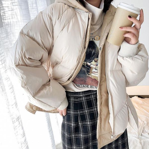 

white duck down jacket female 2020 more new holiday two brief paragraph little hooded coat loose women fall and winter1, Black