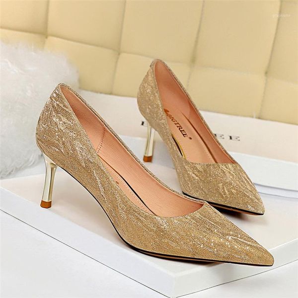 

2020 summer elegant women sequins 5cm high heels pumps office lady gold silver low heels giltter wedding bridal cinderella shoes1, Black