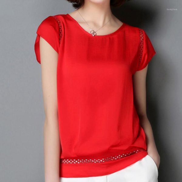 

satin short sleeve large size lace chiffon shirts women casual leisure shirt summer blouses office ladies blouse red1, White