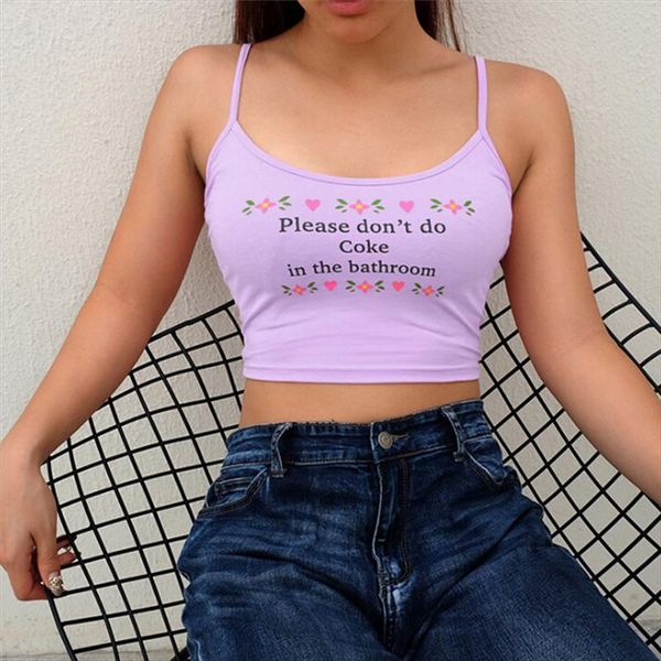 

crop women please dont do coke in the bathroom letter print funny cropped shirt summer halter camisole tank, White
