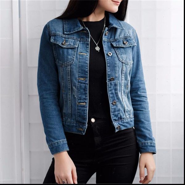 

women basic coats autumn and winter women denim jacket 2021 vintage long sleeve slim female jeans coat casual outwear, Black;brown