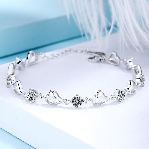 

s925 sterling silver bracelet braceletdiamond ring bracelet for female korean students simple personality love diamond hand jewelry 520 vale, Golden;silver
