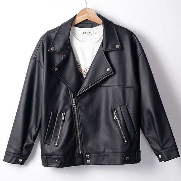 

2021 new spring faux female jacket turn-down collar black short plutonium leather jackets zo9s
