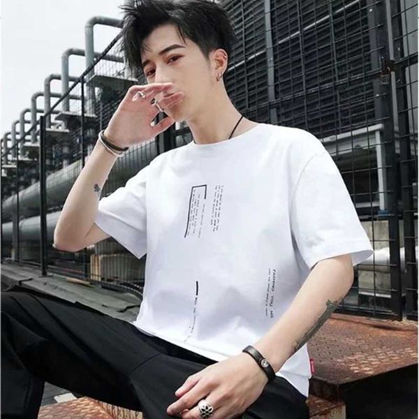 

summer fat short t-shirt casual korean 5-sleeve men's fashion versatile student half sleeve clothes, White;black