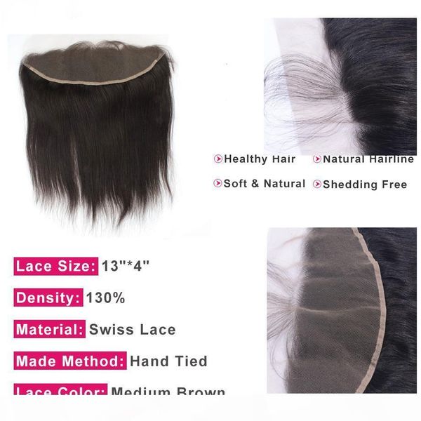 

brazilian straight human hair lace frontal closure 13x4 middle three part virgin hair swiss lace frontals natural hairline, Black;brown
