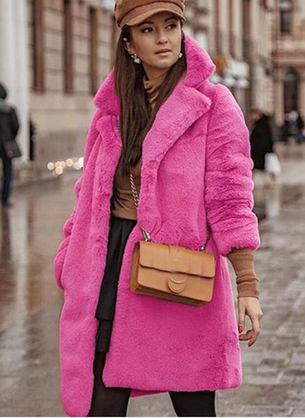 

women's fur & faux f0281 fashion plush suit collar jacket european and american long women, Black