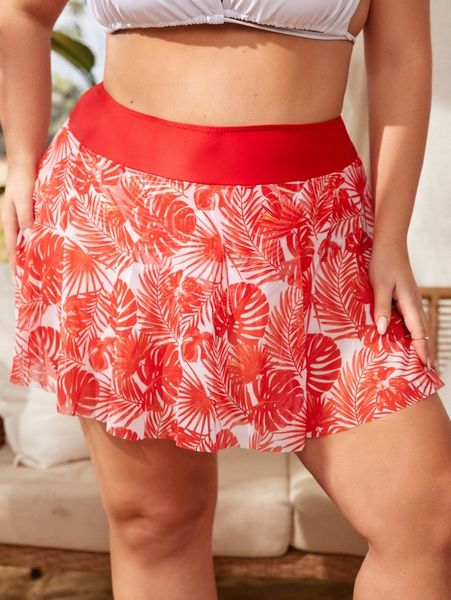 

plus tropical print beach skort s2b7#, Black