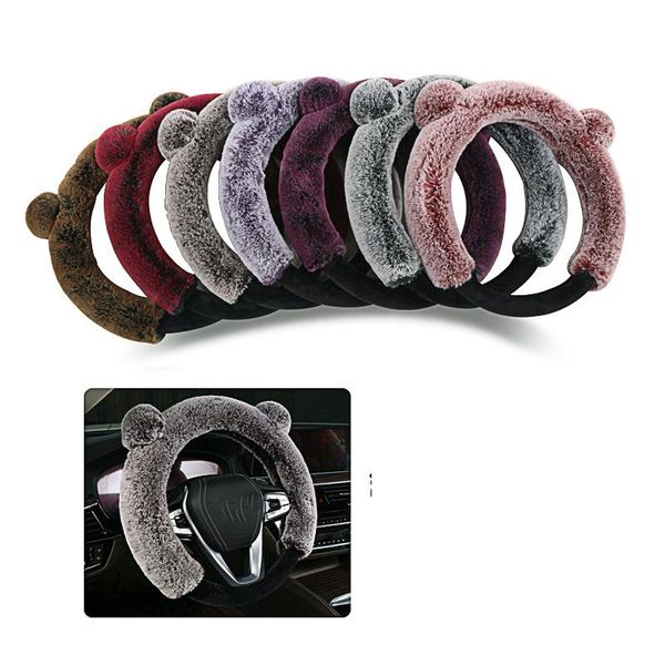 

winter super soft plush car steering wheel cover universal cute furry grip cover car interior accessories