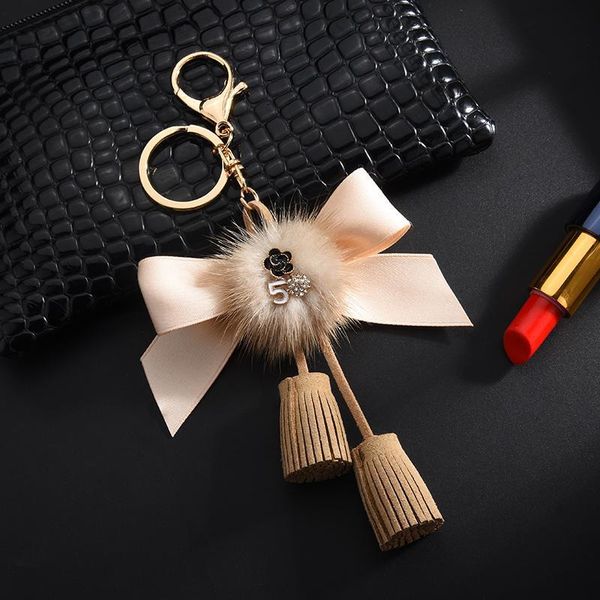 

keychain bow knot key chain with mink fur ball gifts for women llaveros mujer car bag accessories keyring holder h bbywqg, Silver