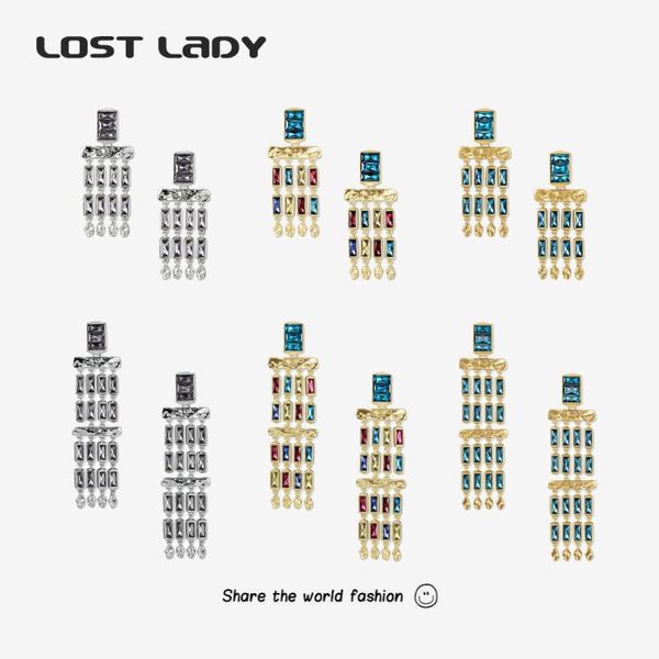 

lost lady fashion colorful crystal dangle drop earrings for women tassel pendant earrings wholesale accories party wedding gifts, Silver
