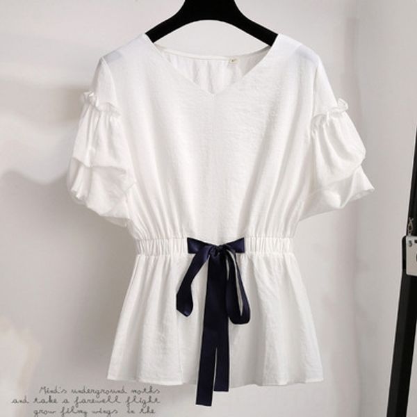 

2020 summer new personalized pile sleeve casual waist tie-in coatladies 2020 summer new personalized pile sleeve casual waist tie-in top, White