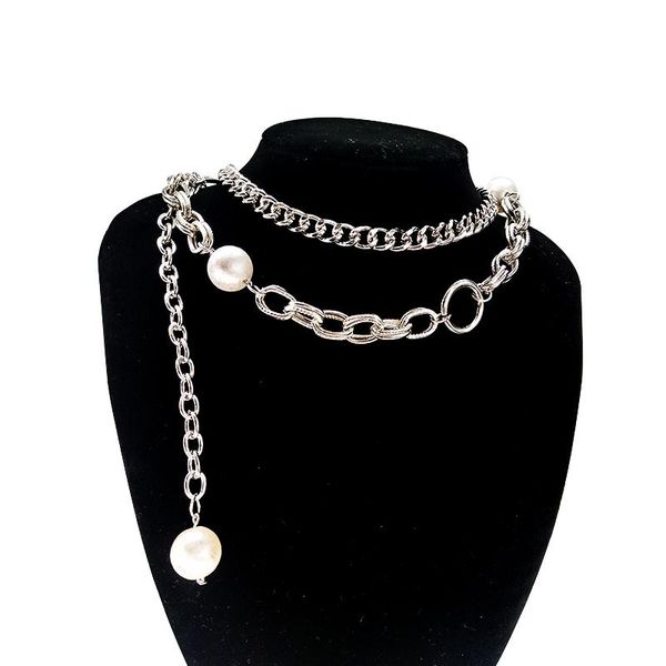 

chains in women link chain pearl 2pcs/set long necklace gold alloy choker, Silver