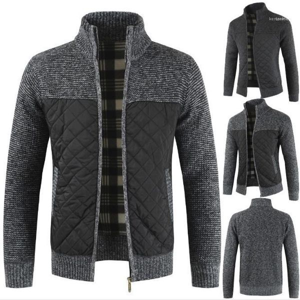 

thick fleece cardigan men stand color sweater men coats 20aw casual men designer sweater solid color patchwork long sleeve, White;black