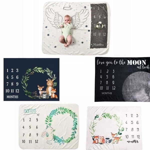 

baby blanket soft flannel pgraphy monthly p newborn children wings plant cartoon angel milestone sleeping bath crawling y200109