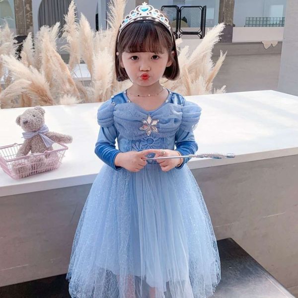 

autumn 2020 girl's new cinderella long sve mh ice and snow wonderland princs children's drs, Red;yellow