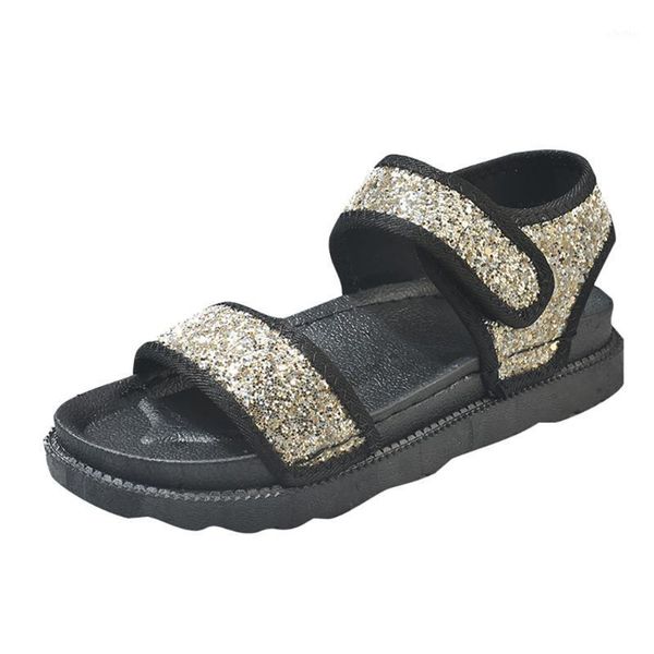 

vogue new fashion women summer sandal hook&loop wedges bling casual round toe shoe british wind wedge heel princess shoe june 51, Black