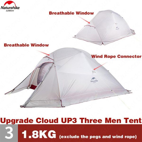 

naturehike cloudup 3 upgrade camping tent 1.4kg ultralight 3 persons hiking tent pu 4000mm rainproof breathable tents with mat