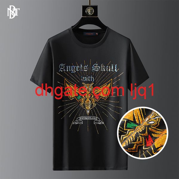 

tuishang men's clothing - 2021 spring and summer new trend t-shirt versatile embroidery drilling bee pattern short sleeve men's t, Black