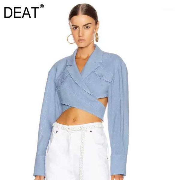 

deat 2019 new autumn and winter fashion women clothes trend crossing hollow out shirt crop blouse denim blue wj87105l1, White