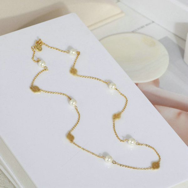 

popular real 18k gold plated pearl flowers pearl necklace brand chian brand gift, Silver