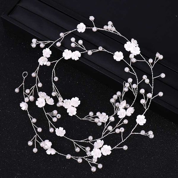 

bridal pearl headband long pearl flower hairband wedding long headband bride hair accessories handmade head jewelry, Golden;silver