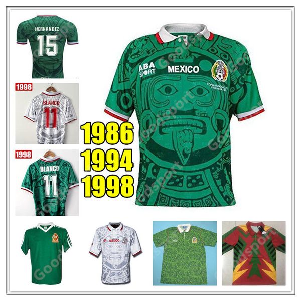 

retro 98 mexican soccer jerseys blanco 11 hernandez 15 campos ramirez 7 palencia h.sanchez 9 football shirts calcio futbol 86 94 95 classic, Black;yellow