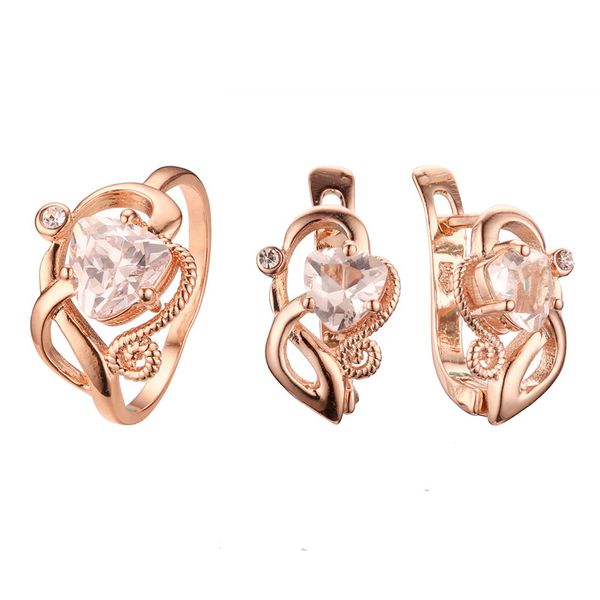 

romantic jewelry set rose gold color jewelry set fashion wedding clear zircon heart shape design earring+ring sets, Silver