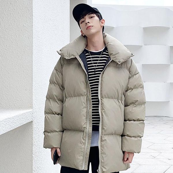 

men's oversized fashion parkas casual oversize woman solid color hooded parka korean streetwear man winter clothes, Black