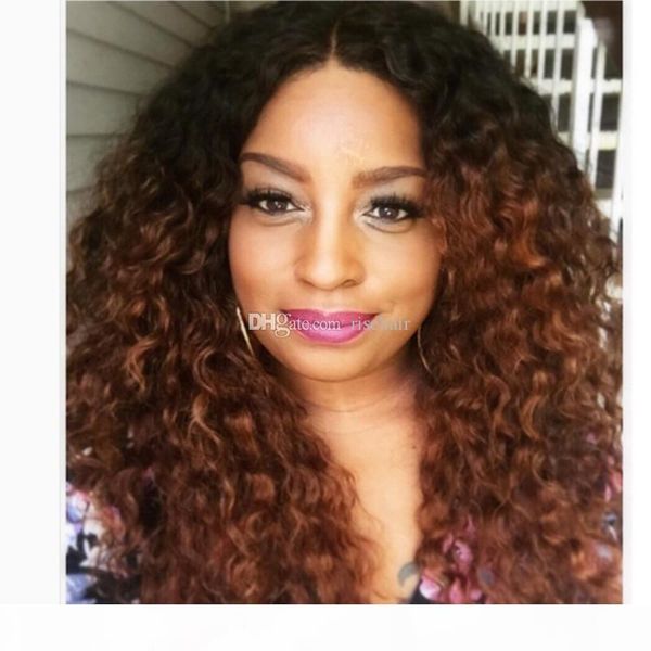 

lace front human hair wigs curly ombre color 1b 30 brazilian remy hair lace wigs pre plucked with baby hairs bleached knots, Black;brown