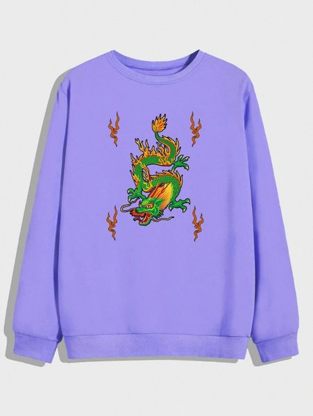 

romwe guys dragon graphic sweatshirt h4pr#, Black