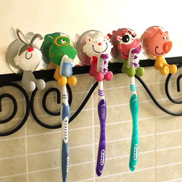 

bath accessory set 5pcs different creative cartoon animals style strong suction cup toothbrush holders