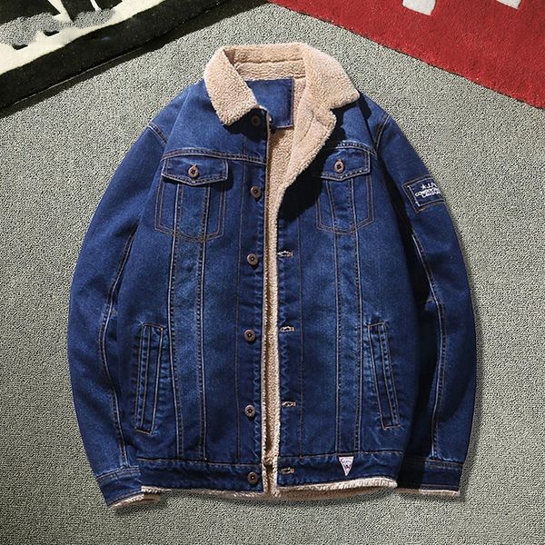 

2021 mens denim jacket autumn winter men thicken fleece jeans jacket outerwear casual warm denim overcoat fashion man jackets, Black;brown