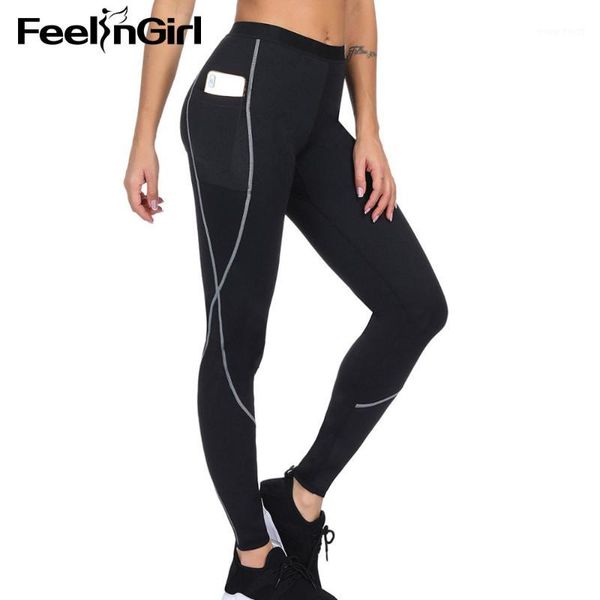 

feelingirl women sauna neoprene pant side pocket thermo fat burning sweat yoga sports leggings body shaper-c1, Black;white