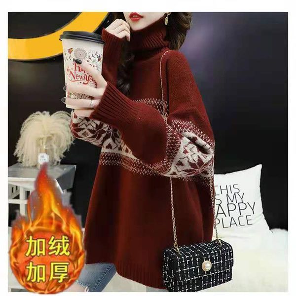 

2021 new jersey, knitted or crocheted, women's clothing, bottom-belly shirt, long neck, tall female sweater, winter mcn3, White;black