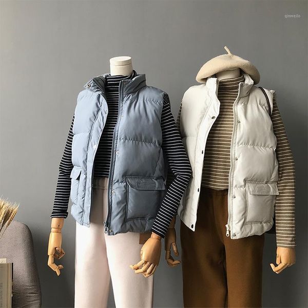 

women's casual parkas cotton vest black white short warm jacket vests 2018 winter winter loose harajuku coats parka outwear1