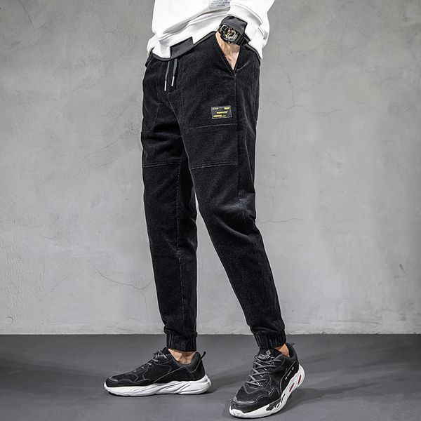 

2021 new autumn newly designer fashion men jeans loose fit casual corduroy cargo harem pants streetwear hip hop joggers wide leg trousers gv, Blue