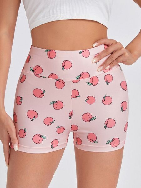 

peach print biker shorts 66wv#, Black