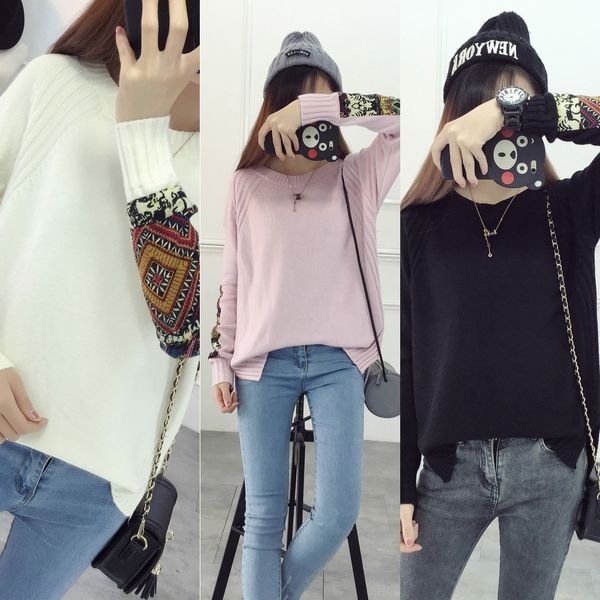 

psdek осень нового стиль пуловер sweatercoat свитера женщины короткий thin дно sweaterwomen пальто вставили ткани рыхлого длинный рукава сви, White;black