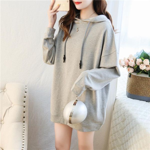 

women's clothing new fashion solid color loose plus-sized mid-length thin hoodie female casual trend sweatshirts hooded, Black