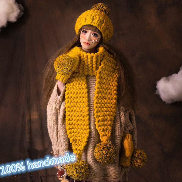 

bomhcs scarf & gloves & beanie lovely women girl winter warm knit crochet handmade hat caps gift 201021, Blue;gray