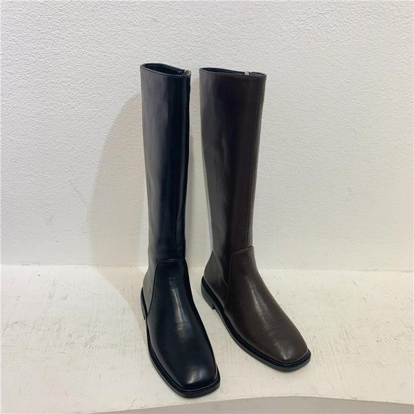 

boots deat 2021 autumn and winter fashion casual side zipper high square head long tube thin low heel women sg038, Black