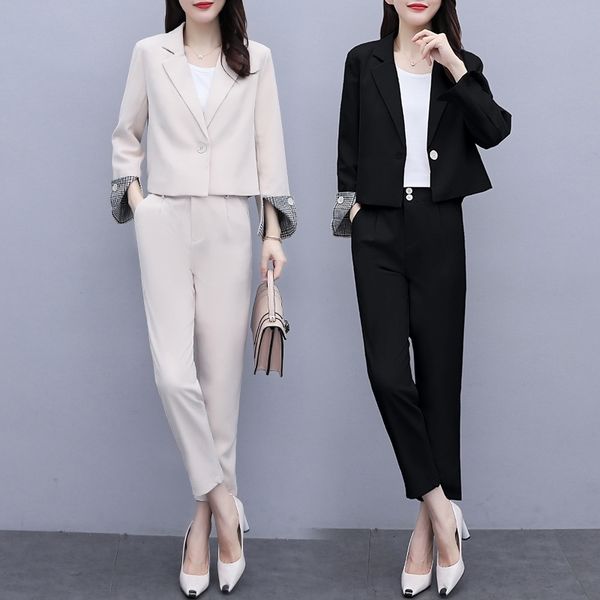 

1e4wj reduction suit clothes autumn new korean version of foreign styleage wanghong temperamentfashion goddess style suit clothingtwo piece, Gray