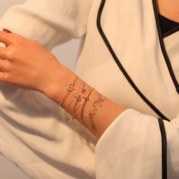 

fashion personality jewelry letter love geometric knotted four-piece bracelet for women feature namour charm gift all seasons, Golden;silver